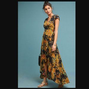 XIX palms Floral Maxi Dress in Black and Gold small